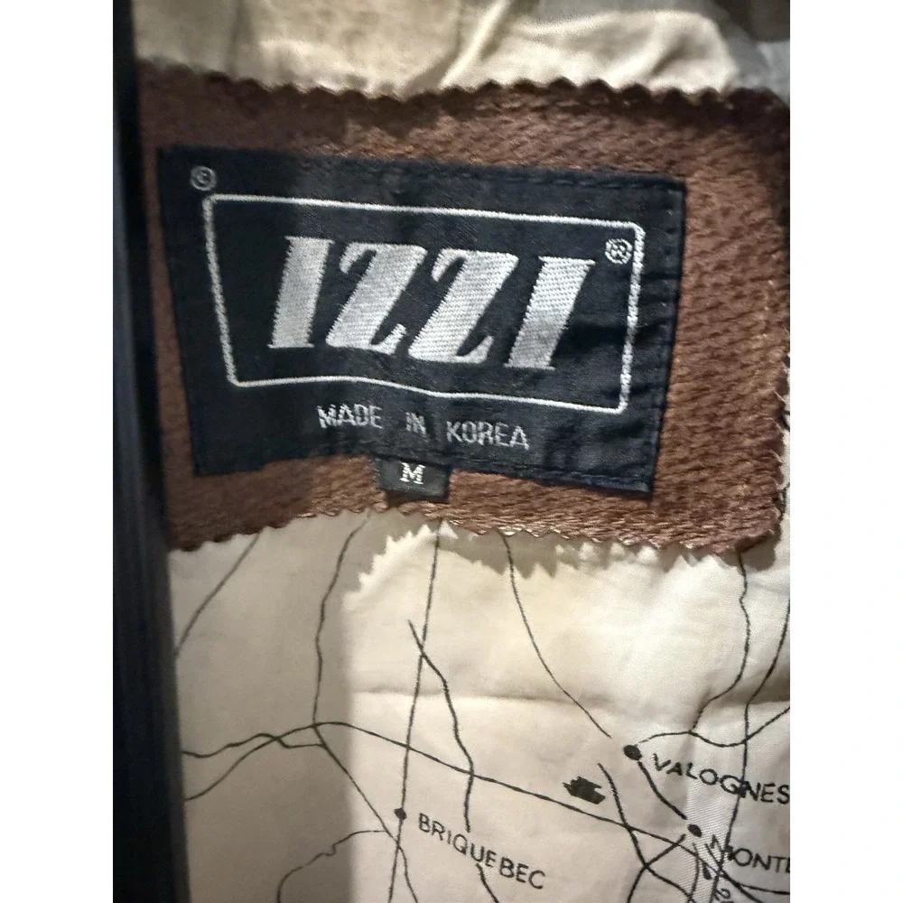 Vintage IZZI Bomber Jacket Men's Medium Brown Distressed Made In Korea Full Zip